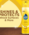 Quick Fix Wood Furniture Polish Spray For Stainless Steel And Hardwood Erases Sticky Fingerprints And Dust With A Zesty Lemon Scent in a yellow canister.