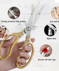 Heavy Duty Kitchen Scissors With Stainless Steel Blades And Aluminum Handles Dishwasher Safe Multipurpose Kitchen Shears For Meat Poultry Fish Seafood Herbs And Bread Gold Finish, gold handles
