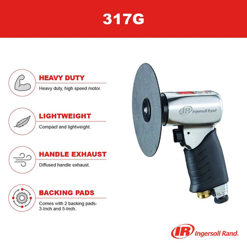 317G Edge Series High Speed Air Sander Beefy Motor Compact And Lightweight With Diffused Handle Exhaust Includes 3 Inch And 5 Inch Backing Pads For Small Jobs And Tight Spots