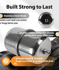 Pro Grade 2L Mini Thermal Expansion Tank With Half Inch Male Pipe Thread Tough As Nails Stainless Steel Body Built Different For Water Heater Protection And Zero Friction Pressure Relief In Tight Spots on rocky surface close-up.