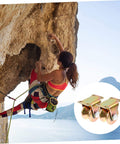 Heavy Duty Track Wheel Pulley Block Two Pack With V Type Groove Sliding Gate Roller For Sliding Doors Sturdy Steel Construction Delivers Smooth Operation And Low Vibration shown next to a female rock climber on a cliff.