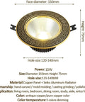Round Brushed Brass Led Recessed Downlight Featuring Sleek Dark Baffle Trim Dimmable Ceiling Fixtures Quick Clip In Setup Sweet Glow For Any Room Without Sweat Or Complicated Wiring, face diameter 150mm.