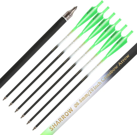 Crossbow Bolts 20 Inch Carbon Shaft Arrows With Replaceable Screw In Tips Green Feather Fletching 12 Pack 125 Grain