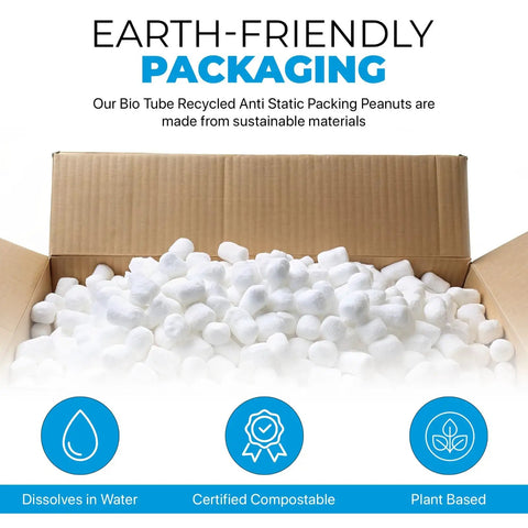 Biodegradable Packing Peanuts 0.25 Cu Ft Antistatic, Compostable White Popcorn Packaging Cornstarch Blend in open box