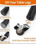 4 Pack Adjustable Table Leg Extenders With Wheels, Heavy Duty Steel Furniture Risers with rubber and felt non-slip bases