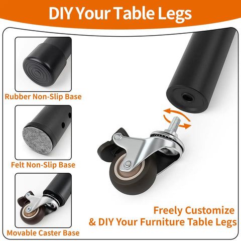 4 Pack Adjustable Table Leg Extenders With Wheels, Heavy Duty Steel Furniture Risers with rubber and felt non-slip bases