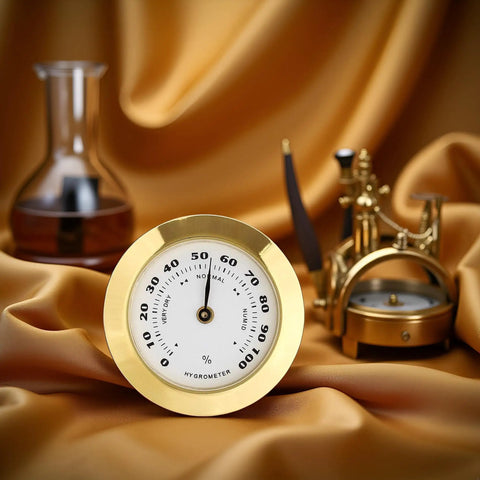 38mm Round Glass Analog Hygrometer With Probe For Humidors Guitars And Violins Mini Humidity Meter Must Have For Accurate Readings And Moisture Monitoring Of Instruments And Other Moisture Sensitive Gear, gold dial