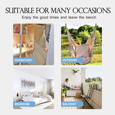 Image showing versatile placement of Hammock Chair Hanging Rope Lounge With Pocket Holds Up To 300 Lbs: dormitory, bedroom, outdoor, and balcony.
