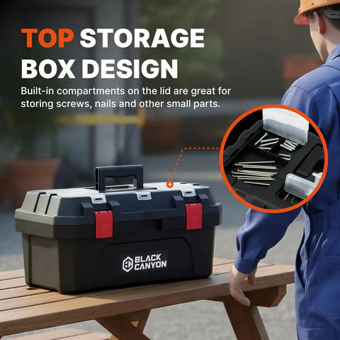 Heavy Duty 17 Inch Stackable Plastic Tool Box Carries 44 Lbs Gritty Polypropylene Shell Reinforced Latches Built Tough As Nails For Trade Pros Diy Makers And Weekend Grinders