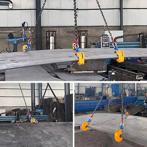 Heavy Duty Vertical Lifting Clamp Built Tough For Sheet Metal Transfers Pro Grade Alloy Steel lifts large metal sheets in construction.