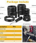 Pin And Bushing Adapter Tool Service Kit OE Part 15012 with components labeled, used for removing pins and bushings