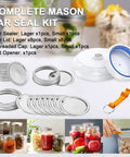 Complete mason jar seal kit with lids, seals, vacuum sealer, and lid opener for No Frills Set Of 30 BPA Free Reusable Sous Vide Vacuum Bags.