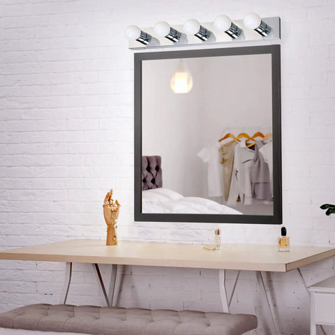 Five Light Vanity Strip Light Dimmable Polished Chrome Fixture For Bathroom And Bedroom Makeup Vanity, Contemporary Backplate Mount