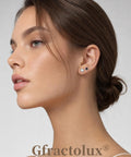 Top Shelf Implant Grade Titanium Opal Stud Earrings Screw Back 5Mm on model's earlobe, showcasing the smooth gems.