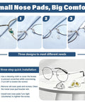 Image showing steps for using Top Shelf Screw In Silicone Nose Pads For Glasses 9 Pair Replacement Kit with clear pads.