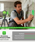 Rechargeable Green Cross Line Laser Level With 100Ft Reach, Self Leveling, 110 Degree Horizontal And Vertical Beams, Includes 60 Inch Tripod, Magnetic Bracket, Target Plate, Pro Grade Tool For Picture Hanging And Do It Yourself Home Projects, used with target plate