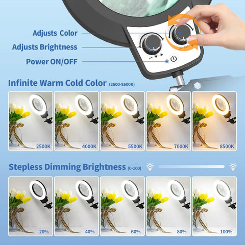 2 In 1 LED Magnifier With Light Desk Lamp Clamp Stand For Crafting And Soldering, 10x Magnification, brightness control features
