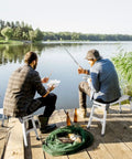 Two men fishing on a dock using Aluminum Step Ladder Work Platform Drywall Bench Folding Heavy Duty Extra Large Portable