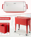 80 Quart Rolling Ice Chest With Wheels For Patio And Poolside Parties Tailgate Ready Outdoor Cooler Cart dimensions