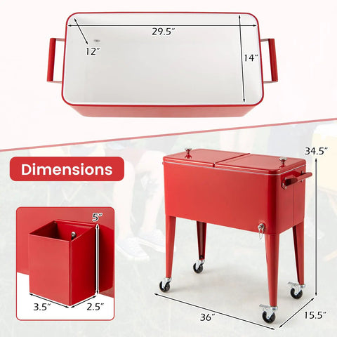 80 Quart Rolling Ice Chest With Wheels For Patio And Poolside Parties Tailgate Ready Outdoor Cooler Cart dimensions