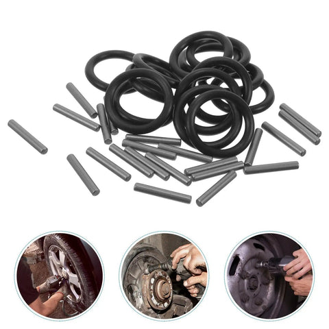 Heavy Duty Rubber Retaining Rings And Fastener Pins For Electric Wrench Socket Replacement 50 Set, black rubber rings and metal pins.