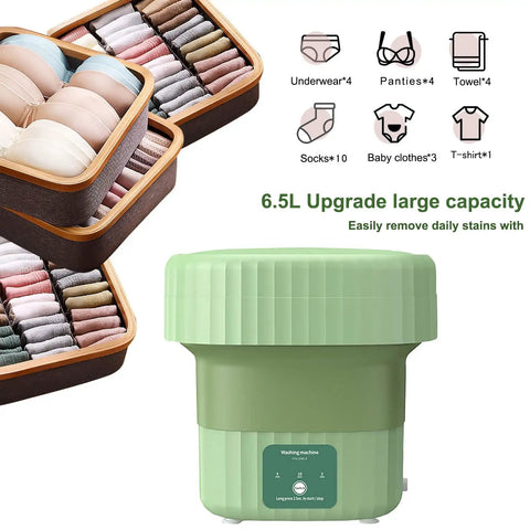 Grab And Go Portable Folding Mini Washing Machine For Apartments And Dorms Tiny Washer For Baby Clothes Underwear with storage bins