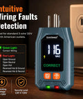 Plug And Play Circuit Breaker Finder With GFCI Outlet Tester and Manual Trip Remote displayed in use, showing voltage and indicator lights.