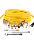 19 Piece Air Compressor Accessories Kit With 25 Ft Hybrid Hose Three Eighths Inch And One Quarter Inch NPT Quick Connect Fittings Includes Air Blow Gun Tire Gauge Wire Brush And Cleaning Tools Must Have For Your Home Shop