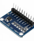 Close-up of Sixteen Bit I2C Analog To Digital Converter Development Board with Programmable Gain Amplifier and precision ADC.