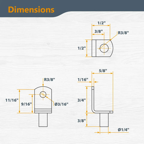 Dimensions diagram for Heavy Duty Nickel Plated Shelf Brackets 50 Pack Quarter Inch L Shaped Supports.