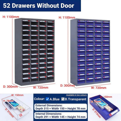 Solid Small Parts Organizer With Label Stickers, Killer Drawer Cabinet For Hardware Sorting And Office Supplies, Dope Modular Storage Bins, 52 Compartments Without Door, two color options, compact storage unit.