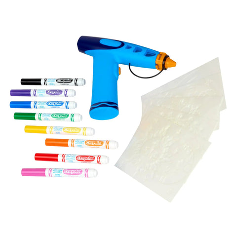 Rad Battery Powered Airbrush Marker Spray Craft Kit Smooth Glide Washable Ink Pens Plus Five Reusable Design Stencils with ink pens and spray handle.