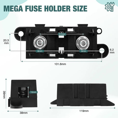 Heavy Duty Mega Fuse Holder Pack Of 2 With Secure Cover For Cars Trucks And Vans Top Shelf Automotive Wiring Protection Kit dimensions.