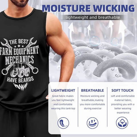 Straight Up Men Solid Cotton Tank Top With Bearded Mechanic Artwork For Gym Grinds And Weekend Grease Monkey Fix Ups Ultra Light Airy Sleeveless Undershirt Providing Actual Sun Shield Coverage