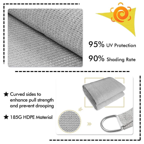 Curved Sun Shade Sail 20x26 Grey Outdoor Canopy For Patio Garden Backyard UV Blocking Permeable 185 GSM HDPE Heavy Duty