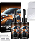 All Purpose Windshield Crack Repair Kit for Chips and Cracks Fast Glass Repair Liquid Glue for Cars Auto Window 2026 Model with bottles, box, razor, and pads.