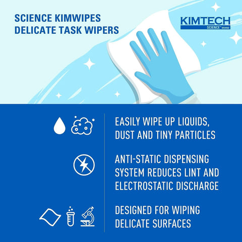 Kimtech Kimwipes Delicate Task Wipers, white 1-ply wipes for delicate surfaces