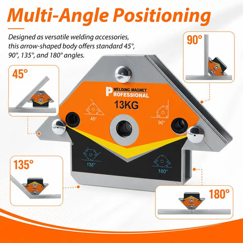 Powerful Welding Magnets Set 2 Pieces For 45 90 135 Degree Angles Heavy Duty Magnetic Positioning Tools showing various angles.