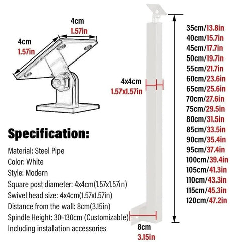 Matte White Square Metal Railing Post For Indoor And Outdoor Deck Stair Handrail Baluster Floor Mount With Adjustable Angle Bracket Knockout Finish No Sweat Setup 1 Piece with detailed specifications