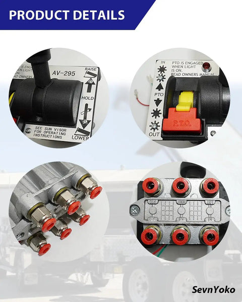 Close-up of controls on PTO Hoist Air Shift Control Valve With Dual Dump Pump Control For Dump Truck Or Trailer Hydraulics Replacement