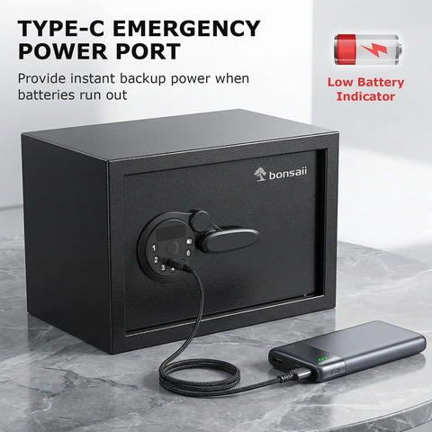 Biometric Safe Box With Fingerprint Lock And Electronic Keypad, Removable Shelf For Valuables Jewelry And Documents, 0.6 Cu Ft Capacity, Perfect For Home Office Or Hotel Use, 9.84 X 13.78 X 9.84 Inches SF002 with Type-C emergency power port