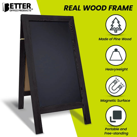 Double Sided Magnetic A Frame Chalkboard Sign Extra Large 20 By 40 Inch Sandwich Board with black pine wood frame.