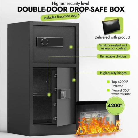 Beefy Extra Large Dual Door Home Safe 8.6 Cu Ft Tall Safe For Laptops And Legal Files Upright with fireproof bag.
