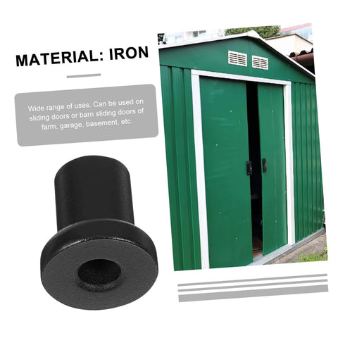 Four Pack Sliding Barn Door Track Spacers And Wall Track Connectors For Durable Support And Reliable Rolling Ideal Replacement Hardware For Barn Doors Garages Basements And More shown with iron spacer and green sliding door.