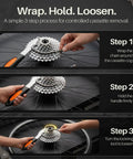 Steps showing use of Heavy Duty Chain Whip Bike Tool For Easy Cassette Removal With Non Slip Rubber Grip Handle for pro bike maintenance.