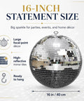 Disco Ball 16 Inch Large Hanging Mirror Ball Decor For Party Decorations Weddings Events Christmas Home Celebration with easy hanging ring.