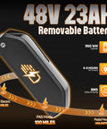 Removable 48V 23Ah battery for Heavy Duty 2500W Peak Power Electric Dirt Bike For Adults, offers 100 miles range and fast charging.