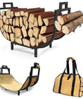 30 Inch Firewood Rack With Log Carrier Bag Upgraded Taller Version 19.7 Inch Height Heavy Duty Steel Firewood Storage Holder