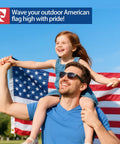 Built Tough Durable Nylon Outdoor Flag 3x5 Ft Waterproof Embroidered All Weather US Made Heavy Duty American Flag For Porch Garden Patio Or Exterior Use Tear Resistant Windproof Home Flag displayed outdoors with people
