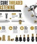 Metric Threaded Insert Kit With Replacement Mandrels For M3 M4 M5 M6 M8 And M10 Sizes Includes Rivet Nut Inserts For Quick Repairs And Strong Fasteners Perfect For Workshop Maintenance And DIY Fabrication Projects, rivet nut tool kit for sheet metal